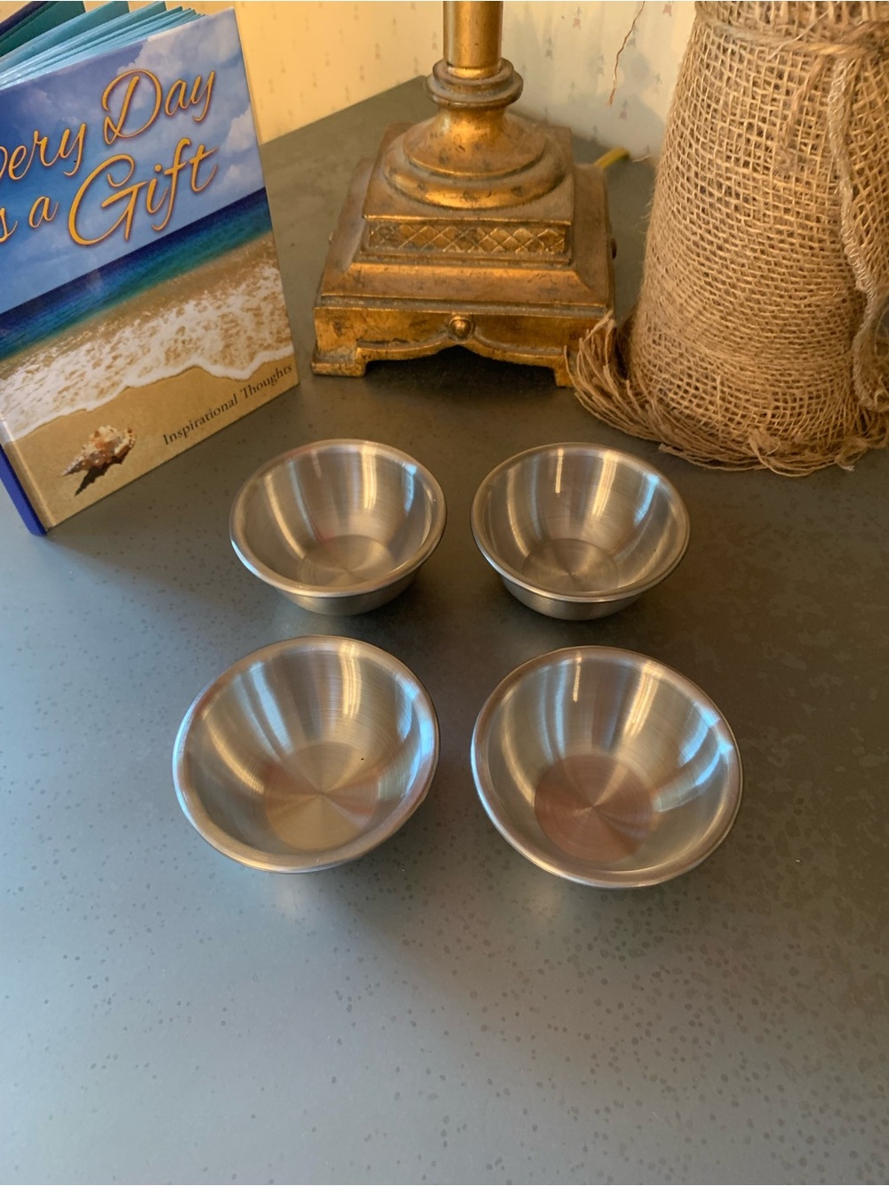 BOBBY FLAY, never used, 4 Stainless Steel condiment, prep bowls. 4 sold as 1 set